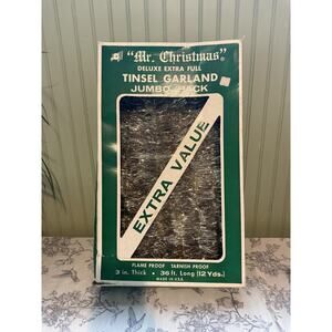 VINTAGE 36 Foot LONG TINSEL GARLAND MR. CHRISTMAS Silver MCM 70s USA Retro Box